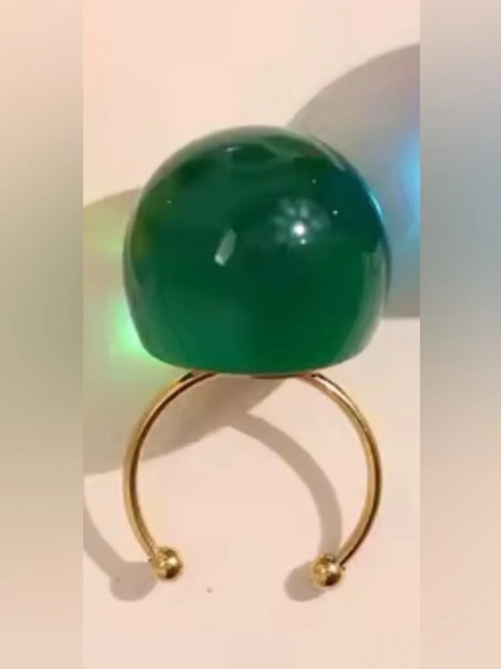 Anthropologie Green Cabochon Statement Ring Bold Oversized Dome Cocktail